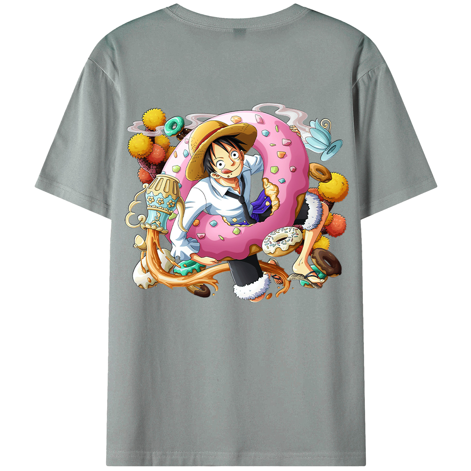 ワンピース モンキー・D・ルフィ ONE PIECE Monkey D. Luffy 綿100％ メンズ半袖Tシャツ（バックプリント） 通気性
